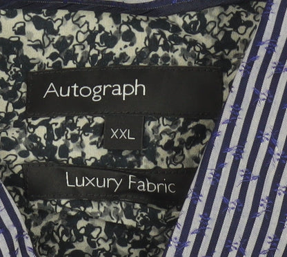 Autograph Men Blue Striped Floral Cotton Shirt 2XL Long Sleeve