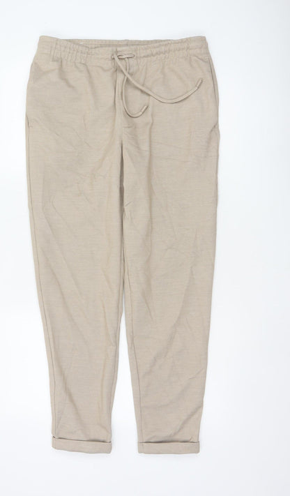 Zara Women Beige Size 12 Tapered Drawstring Trousers