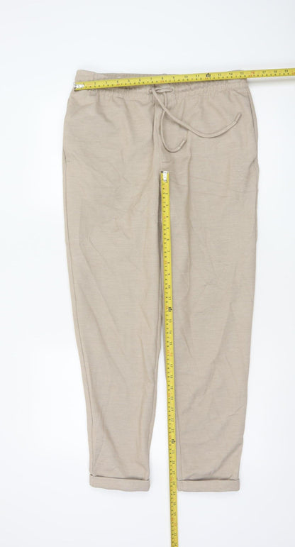 Zara Women Beige Size 12 Tapered Drawstring Trousers
