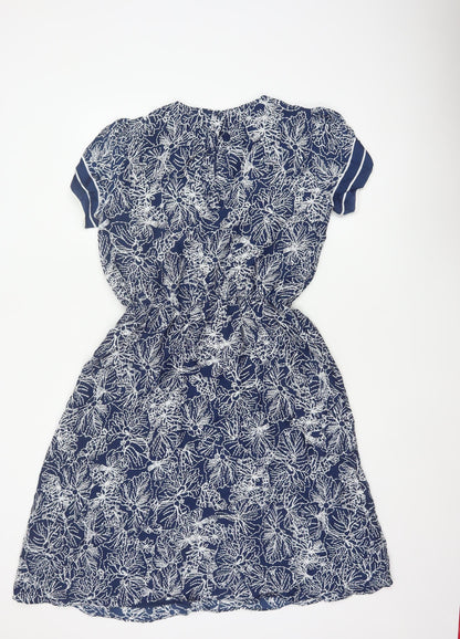 H&M Women Blue Floral Fit & Flare Knee Length Dress UK 12