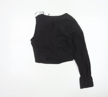 Zara Women Black L Wrap V-Neck Long Sleeve Lined Blouse