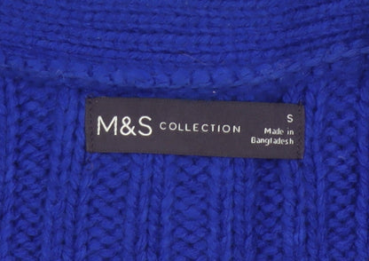 Marks and Spencer Women Blue Size S Button Pocket Knit Cardigan