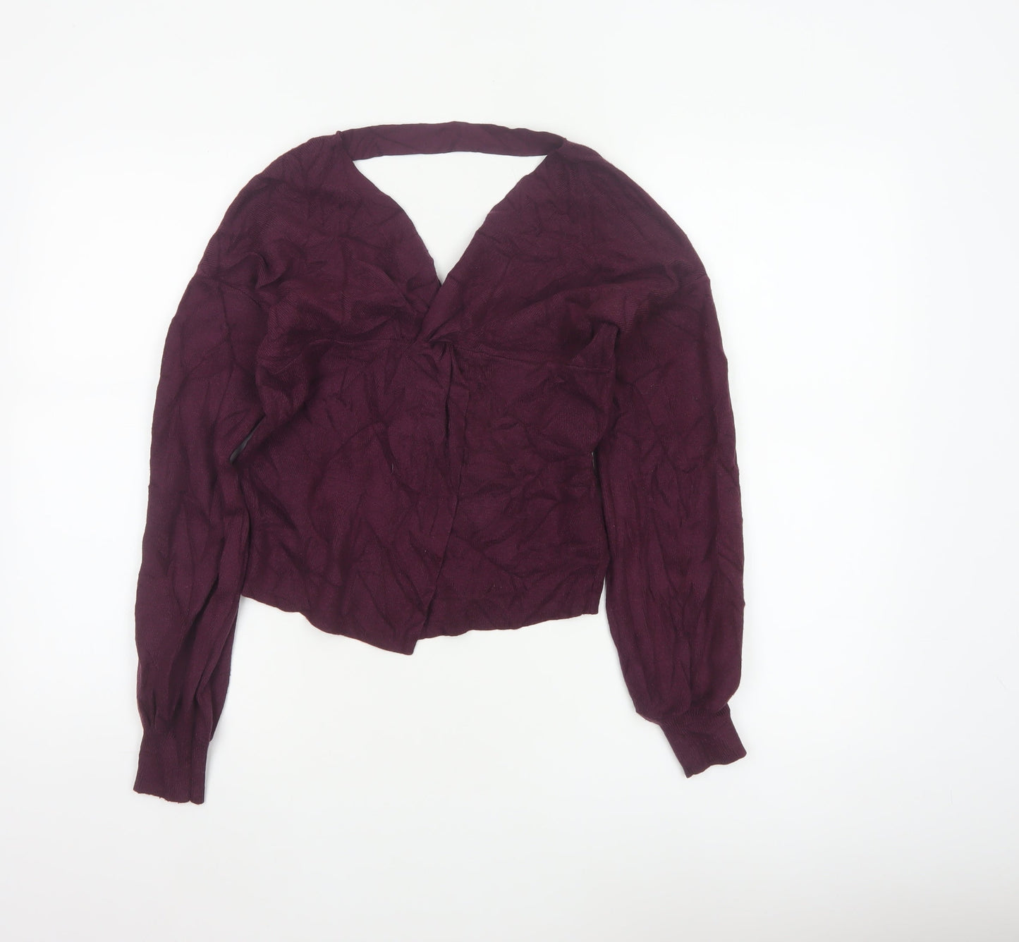 Miss Selfridge Women Purple UK 6 Wrap V-Neck Balloon Sleeve Knit Jumper