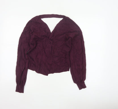 Miss Selfridge Women Purple UK 6 Wrap V-Neck Balloon Sleeve Knit Jumper