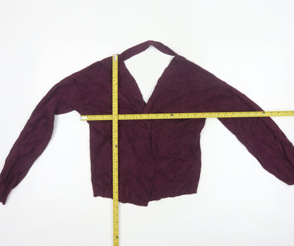 Miss Selfridge Women Purple UK 6 Wrap V-Neck Balloon Sleeve Knit Jumper