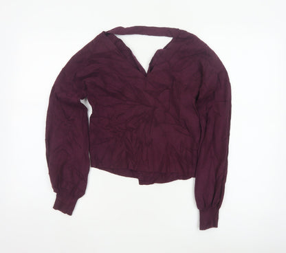 Miss Selfridge Women Purple UK 6 Wrap V-Neck Balloon Sleeve Knit Jumper