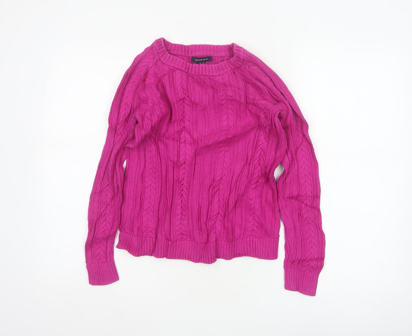 Lands' End Women's Pink XS Petite Cable Knit Cotton Jumper