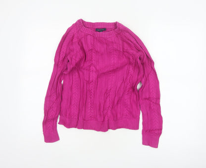 Lands' End Women's Pink XS Petite Cable Knit Cotton Jumper