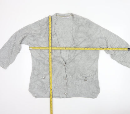 M&S Per Una Women Grey UK 18 Chunky Cable Knit Button Cardigan