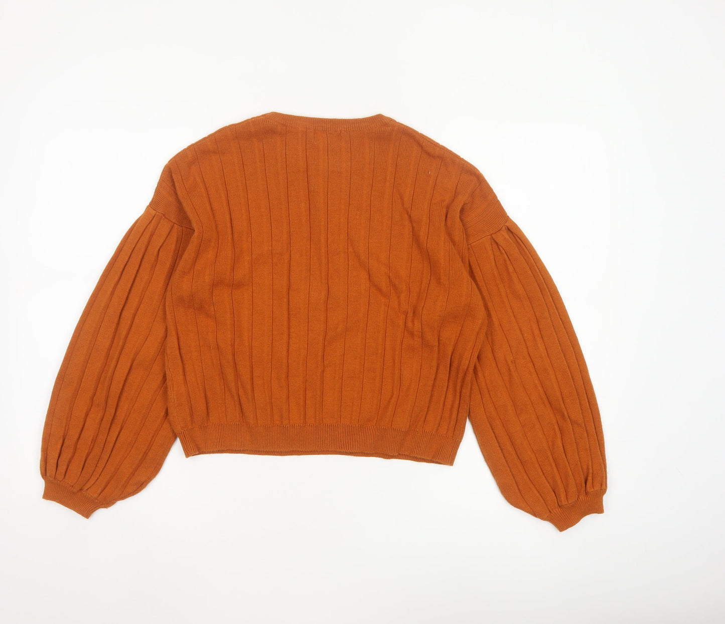 Topshop Women Orange UK 10 Ribbed Puff Sleeve Crew Neck Jumper