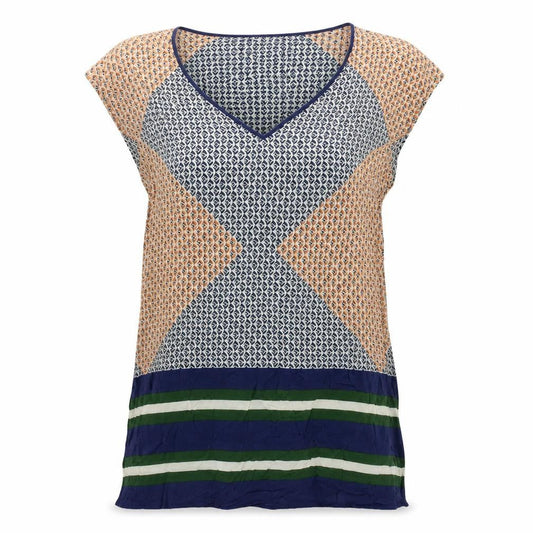Front view of J.Crew Women Multicoloured S Silk Geometric V-Neck Tunic Blouse