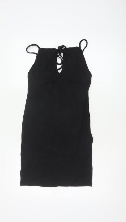 Zara Women Black L Bodycon Halter Knit Backless Knee Dress