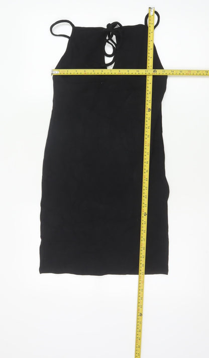 Zara Women Black L Bodycon Halter Knit Backless Knee Dress