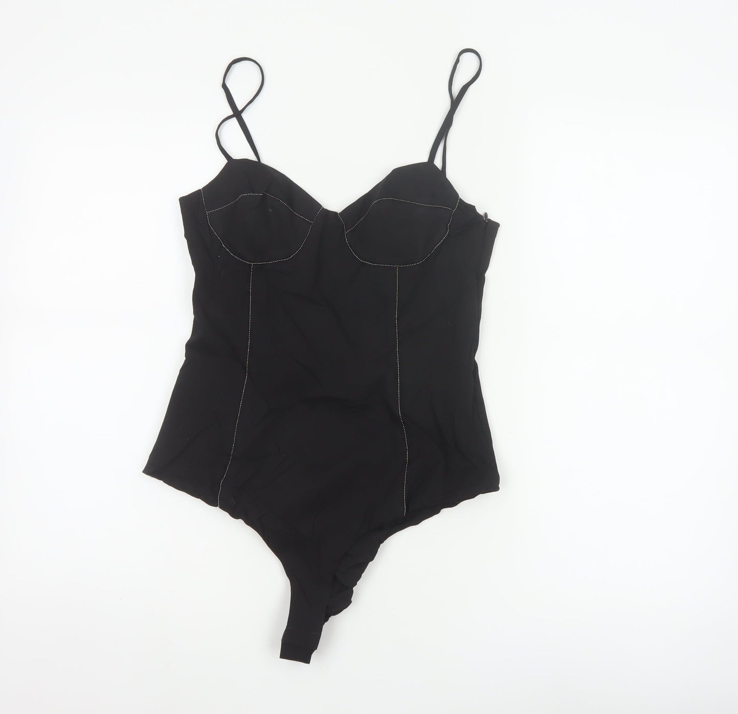 Zara Women Black M Rhinestone Corset Strappy Bodysuit Party