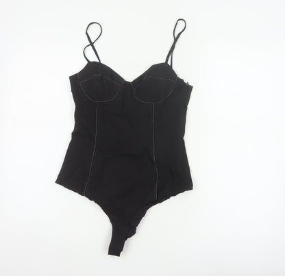Zara Women Black M Rhinestone Corset Strappy Bodysuit Party