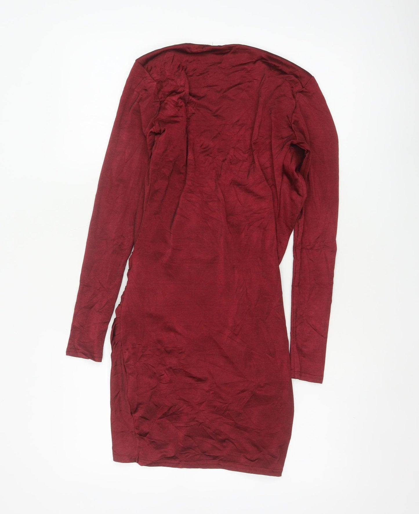 Boohoo Night Women Red UK 10 Bodycon Wrap Ruffle Long Sleeve Party Dress