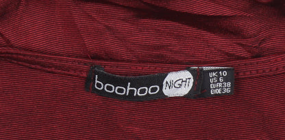 Boohoo Night Women Red UK 10 Bodycon Wrap Ruffle Long Sleeve Party Dress