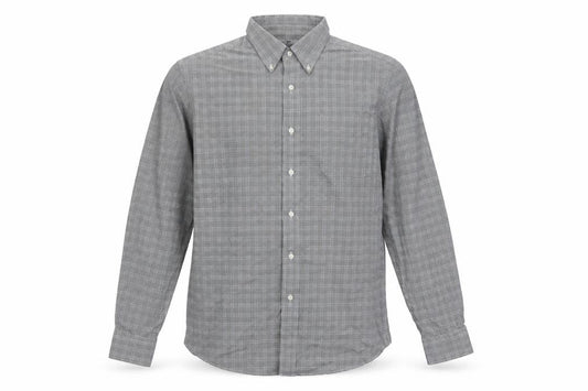 Front view of Lauren Ralph Lauren Men's Black Check Slim Fit 17 34 Non-Iron Shirt