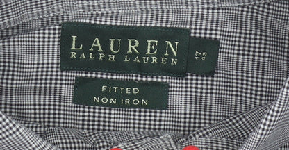 Lauren Ralph Lauren Men's Black Check Slim Fit 17 34 Non-Iron Shirt