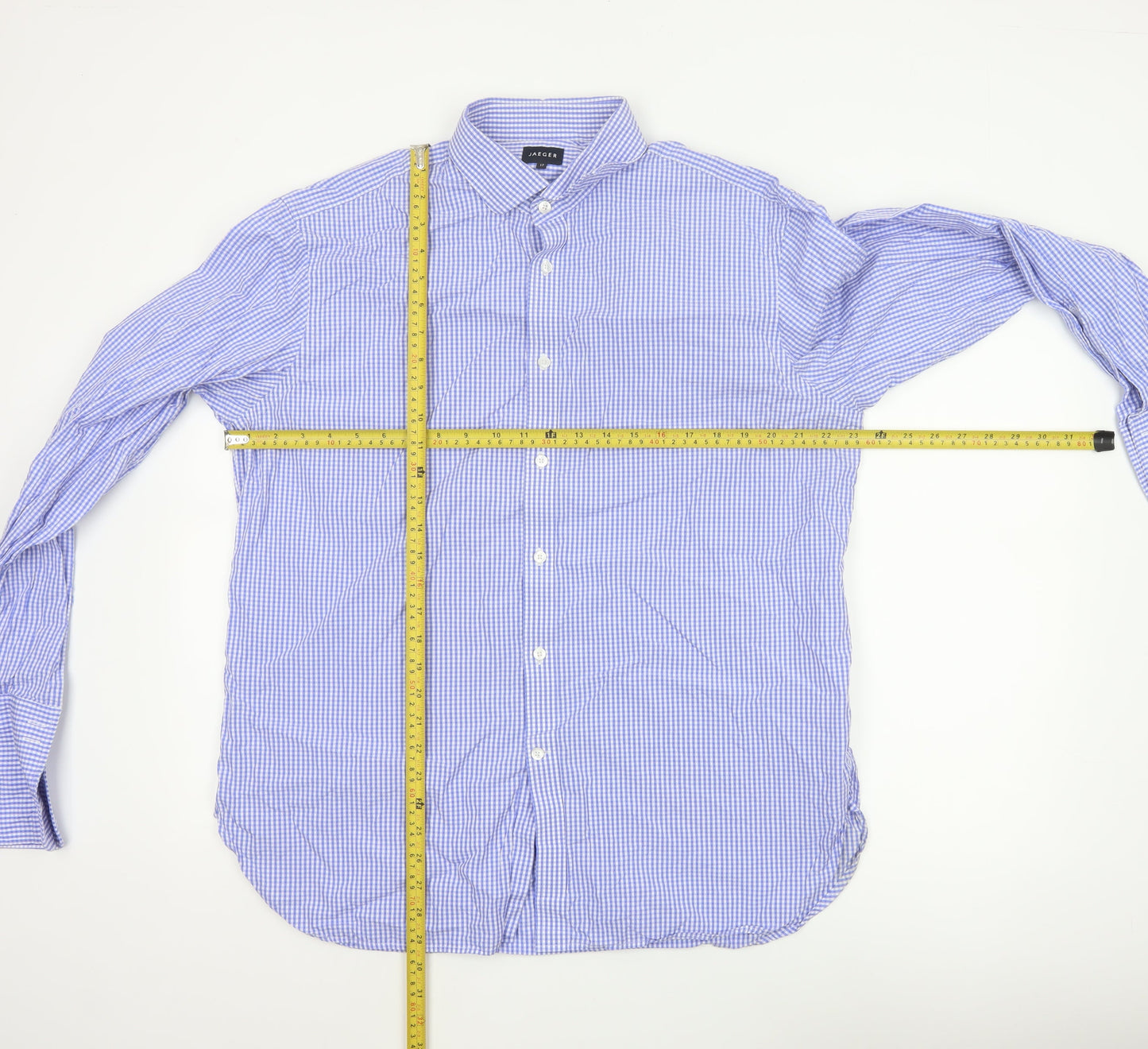 Jaeger Men’s Blue Check Button-Up Shirt Size 17 Long Sleeve