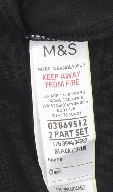 Marks & Spencer Boys Black 17-18 Years Dress Trousers School Pockets