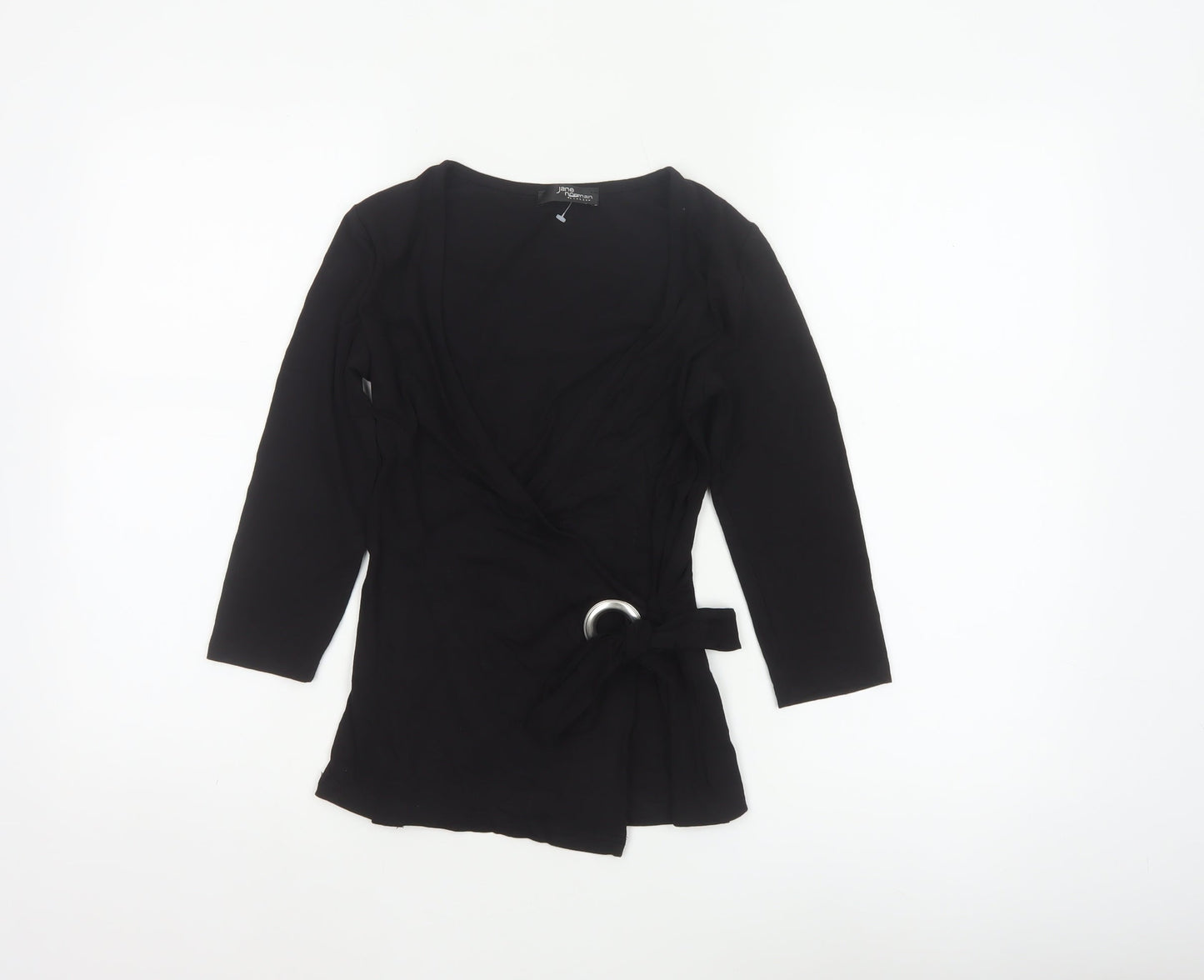 Jane Norman Women’s Black UK 8 Wrap V-Neck Buckle Blouse