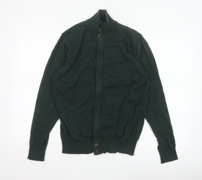 Cotton Traders Men Deep Green M Cotton Cashmere High Neck Cardigan