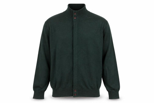 Cotton Traders Men Deep Green M Cotton Cashmere High Neck Cardigan