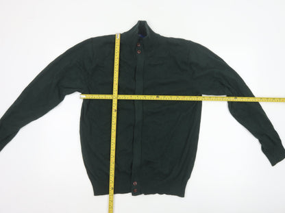 Cotton Traders Men Deep Green M Cotton Cashmere High Neck Cardigan