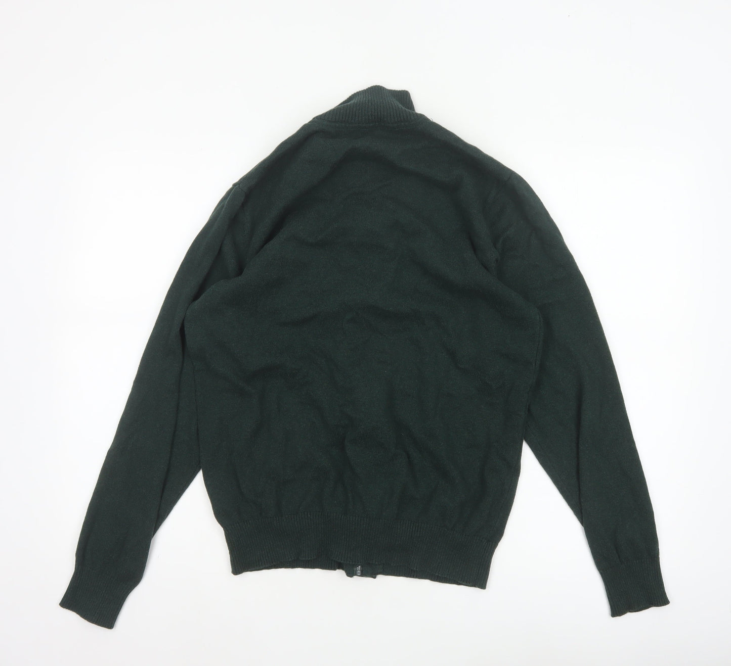 Cotton Traders Men Deep Green M Cotton Cashmere High Neck Cardigan
