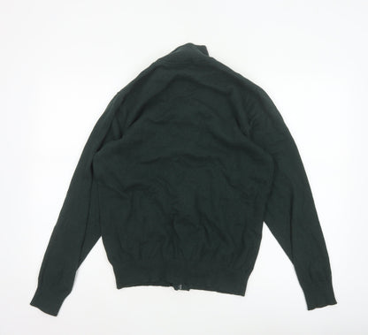 Cotton Traders Men Deep Green M Cotton Cashmere High Neck Cardigan