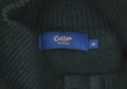 Cotton Traders Men Deep Green M Cotton Cashmere High Neck Cardigan