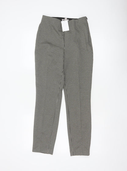 H&M Women Black White Check Tapered Smart Trousers Size S