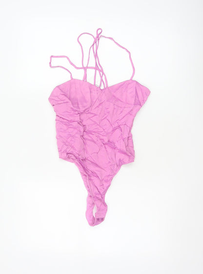 Zara Women Pink S Strappy Ruched Stretch Bodysuit Party Clubwear