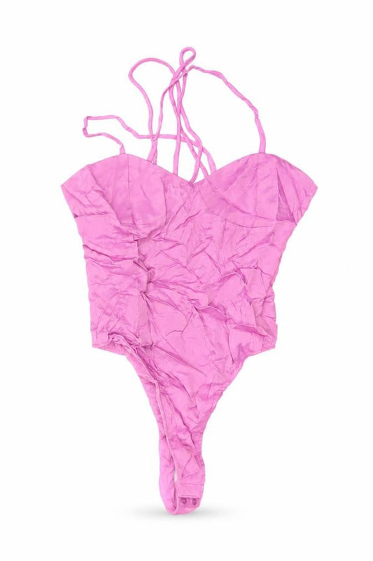 Zara Women Pink S Strappy Ruched Stretch Bodysuit Party Clubwear