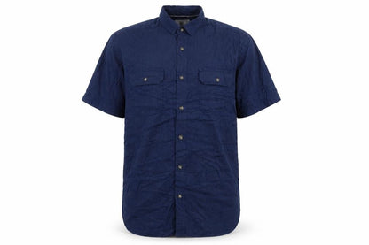 Marks & Spencer Men Blue XL Regular Cotton Short Sleeve Button-Up Shirt