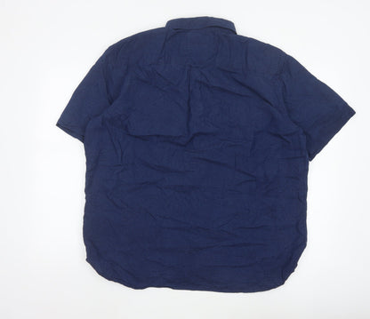Marks & Spencer Men Blue XL Regular Cotton Short Sleeve Button-Up Shirt