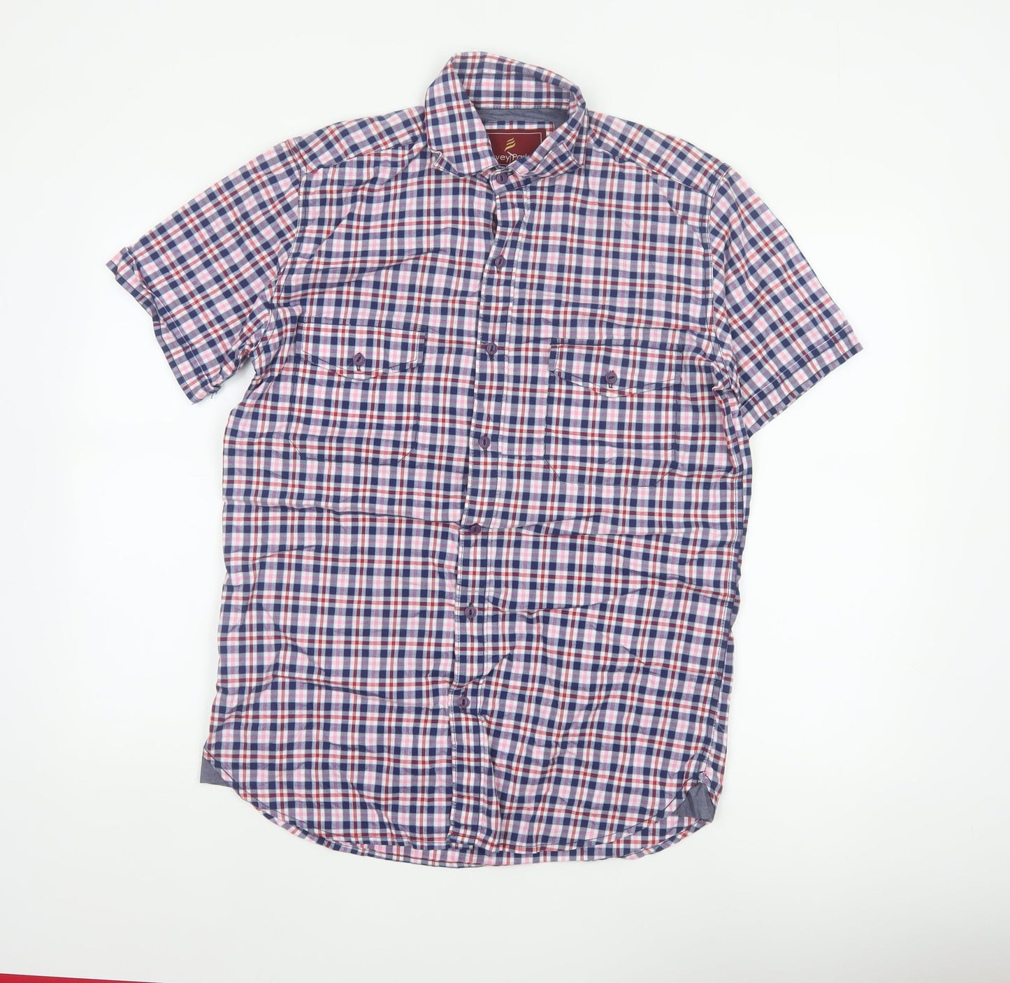 Harvey Parker Men’s Blue Check Short Sleeve Button-Up Shirt Size S