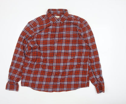 Marks & Spencer Men's Red 2XL Regular Fit Plaid Flannel Button-Up Shirt