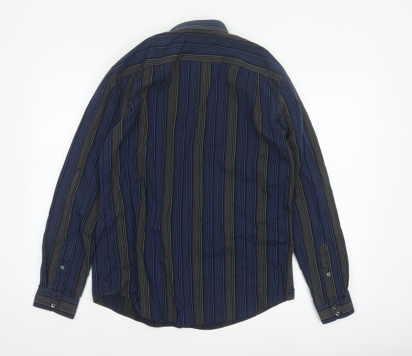 Ben Sherman Men Blue Black Striped Button-Up Shirt M Long Sleeve