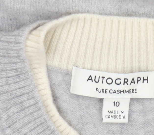 Autograph Women Grey Cashmere Cardigan Size 10 Crew Neck Button Knit