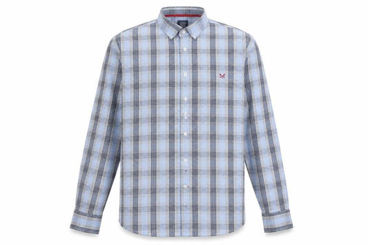 Front view of Crew Clothing Men’s Blue Check 2XL Classic Fit Button-Down Shirt