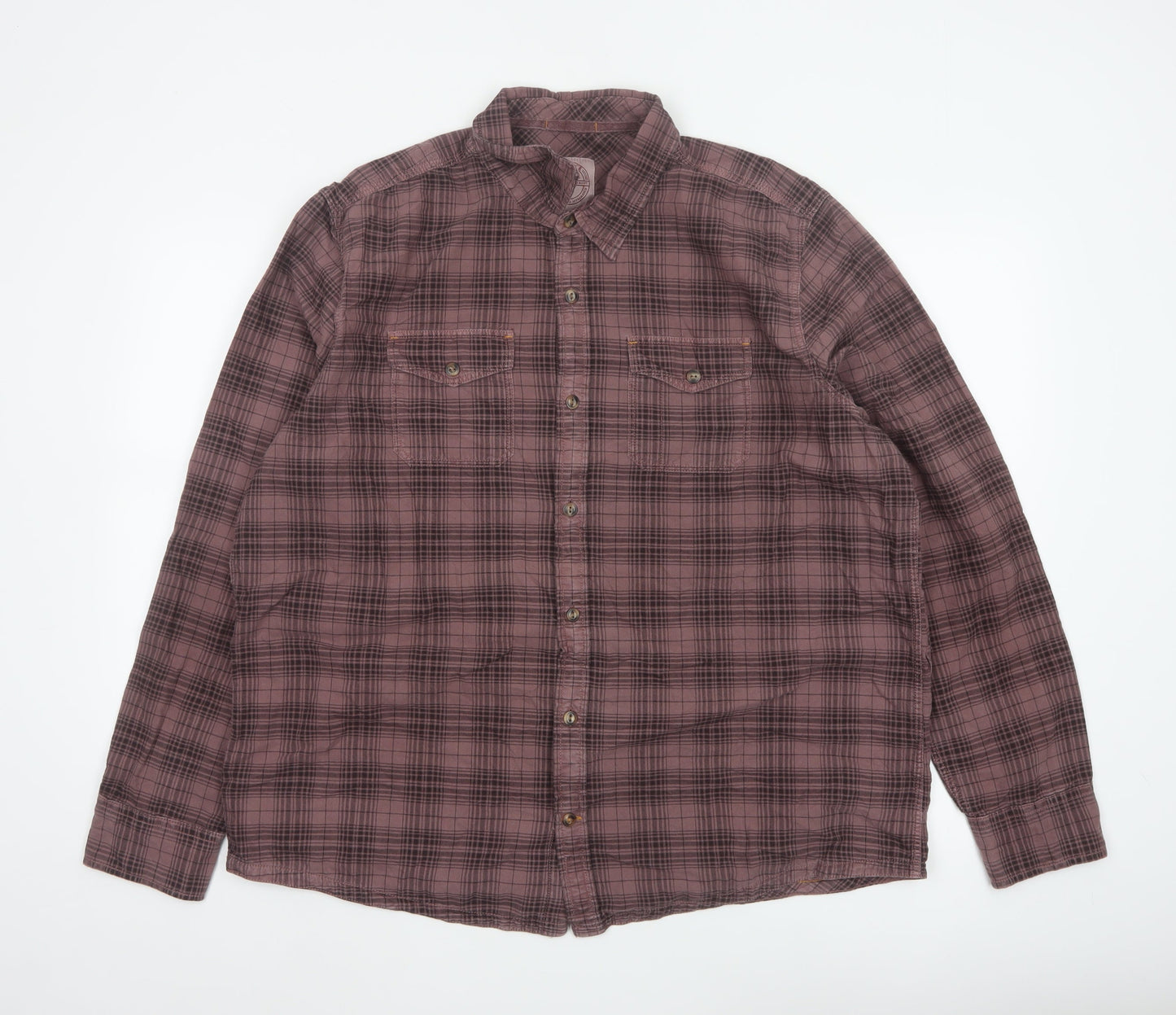 Fat Face Men Pink Check 2XL Button-Down Long Sleeve Cotton Shirt