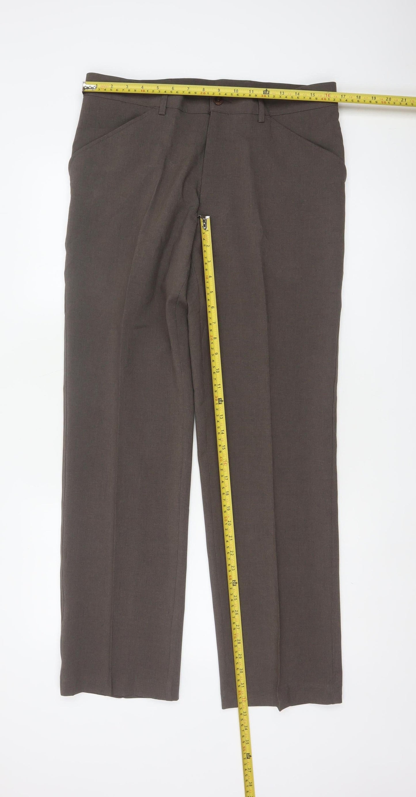 Farah Men’s Brown 34 L31 Straight Dress Trousers Polyester