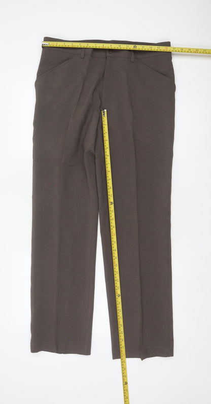 Farah Men’s Brown 34 L31 Straight Dress Trousers Polyester