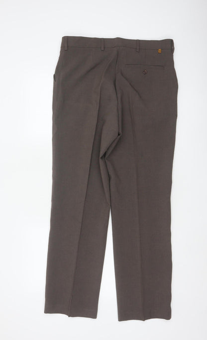 Farah Men’s Brown 34 L31 Straight Dress Trousers Polyester