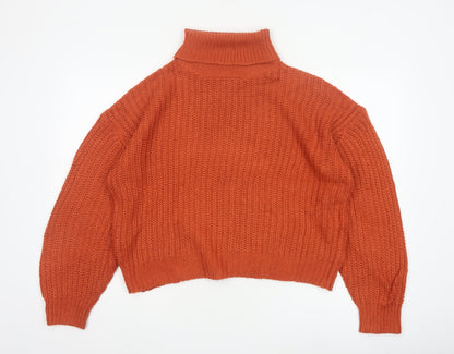 Threadbare Women Orange UK 10 Chunky Knit Roll Neck Pullover Jumper