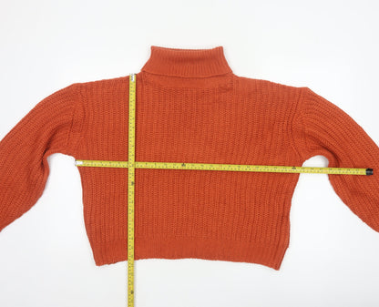 Threadbare Women Orange UK 10 Chunky Knit Roll Neck Pullover Jumper