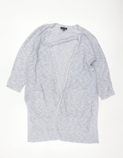 Jones New York Women Grey Size S Open Knit Longline Cardigan Pockets