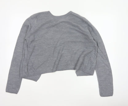 FatFace Women Grey UK 12 Open Wrap Knit Long Sleeve Cardigan
